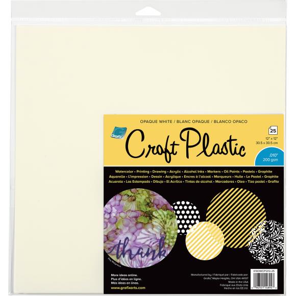Grafix Craft Plastic Sheets 12x12 inch Opaque White - .010" (200 gsm) - 25 Pack