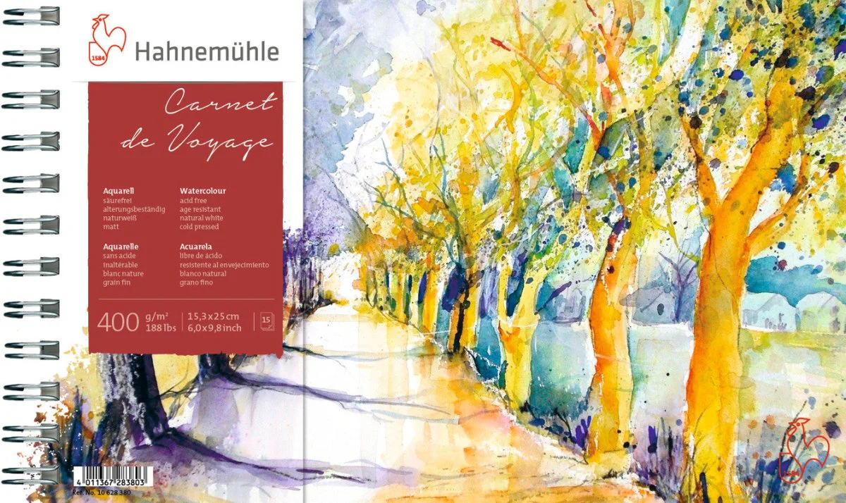 Hahnemuhle Carnet  de Voyage, 400gsm (188 lb), cold-press, 5.97"x9.84", 15 sheet pad