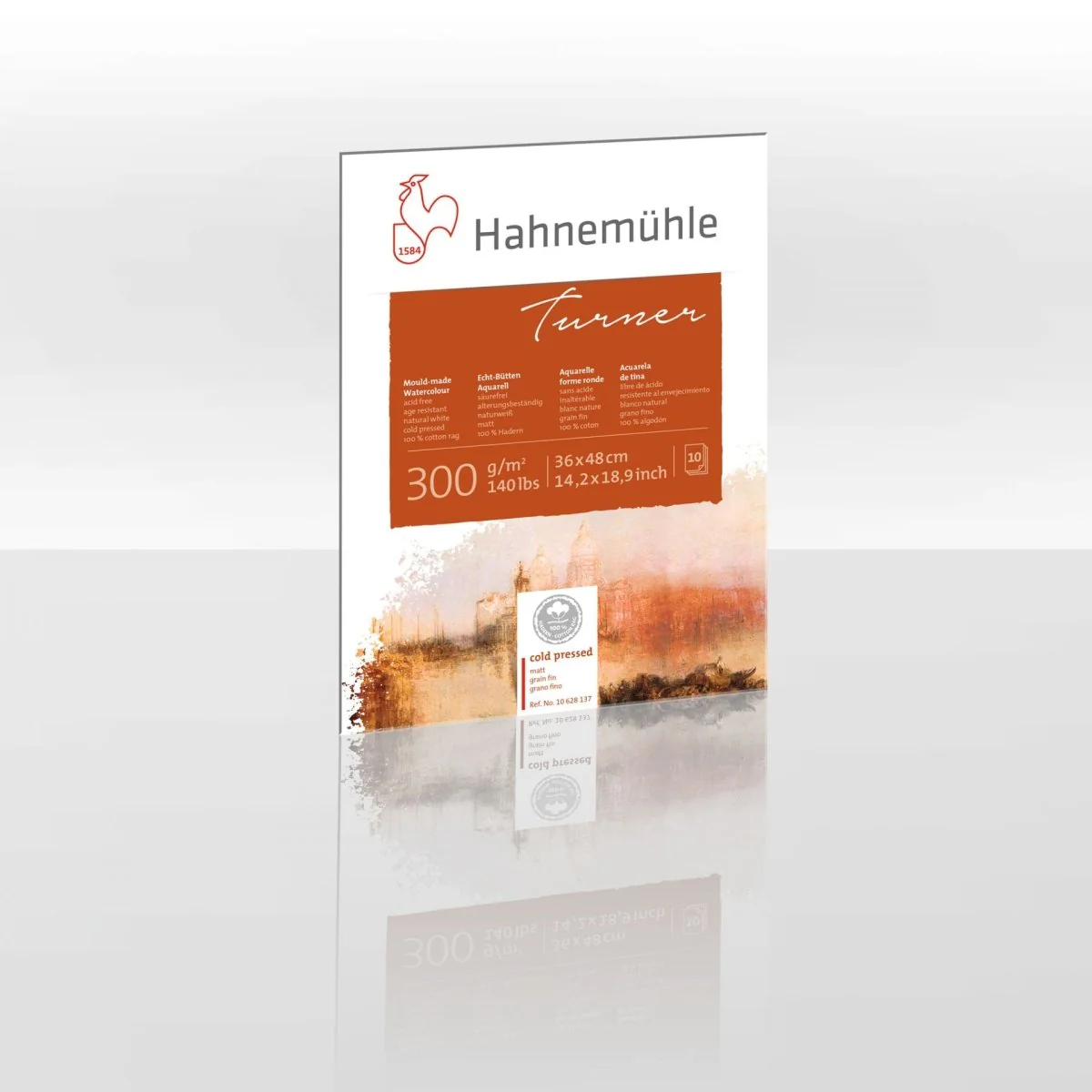 Hahnemuhle Watercolor Paper William Turner, mould-made, 140 lb (300gsm), cold-press, 14.17"x18.89", 10 sheet block