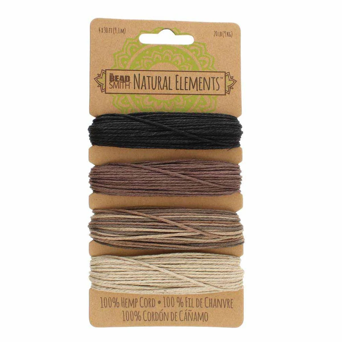 Beadsmith Hemp Cord - 1.0 mm 20 lb. test - 4 Natural Colors - approx. 30 feet