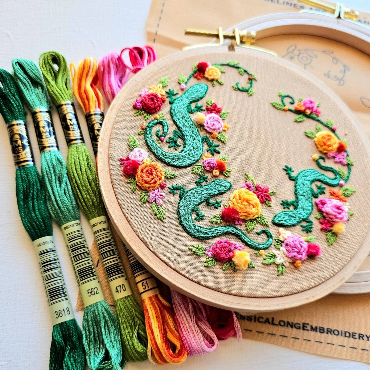Jessica Long Embroidery - Backyard Geckos hand embroidery kit - Image 5