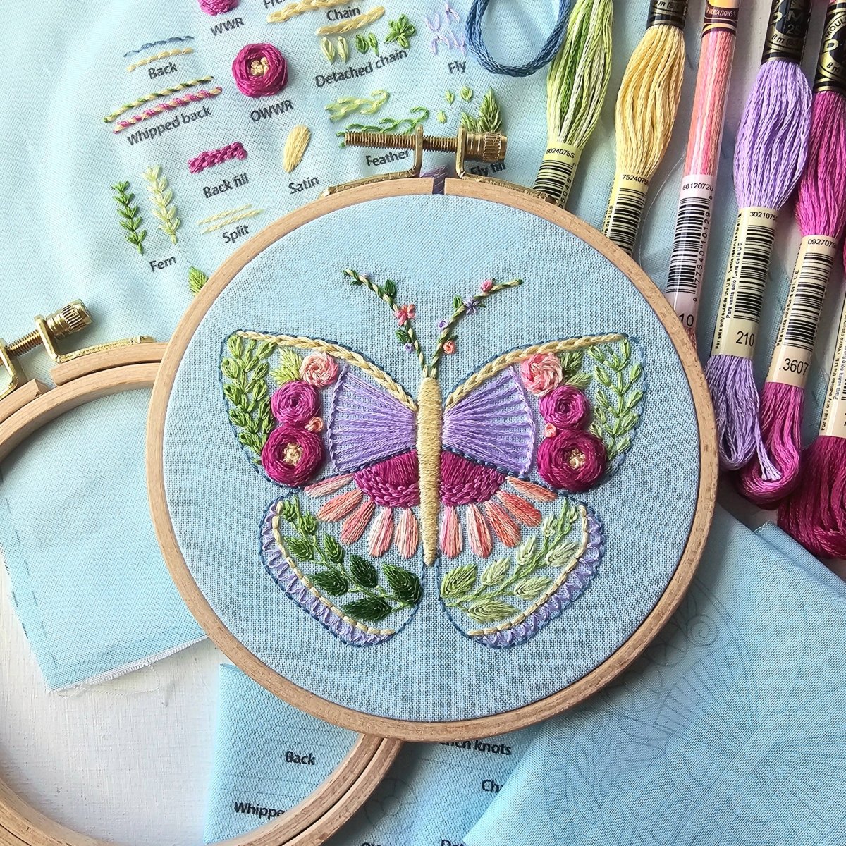 Jessica Long Embroidery - Beginner Butterfly Sampler hand embroidery kit