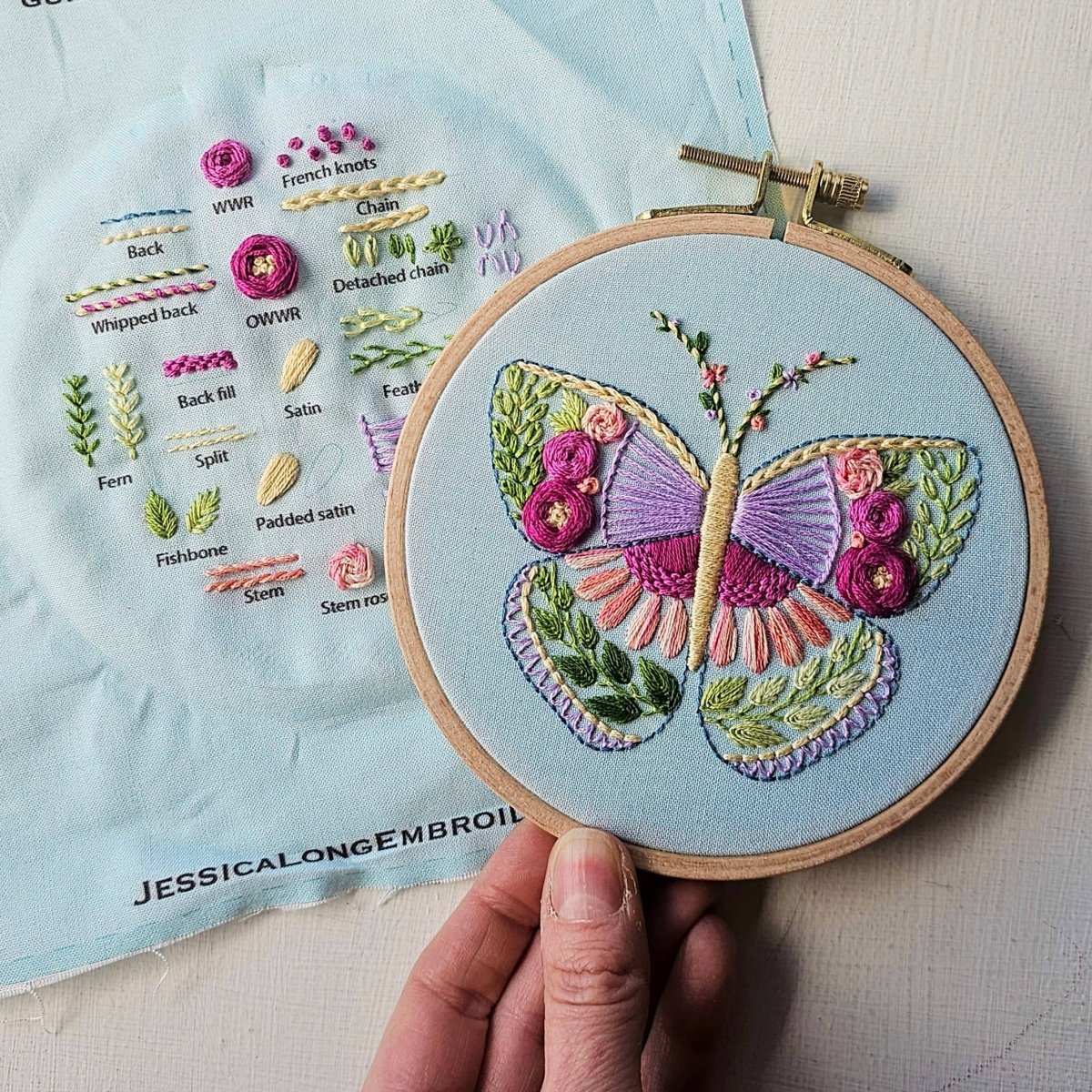 Jessica Long Embroidery - Beginner Butterfly Sampler hand embroidery kit - Image 2
