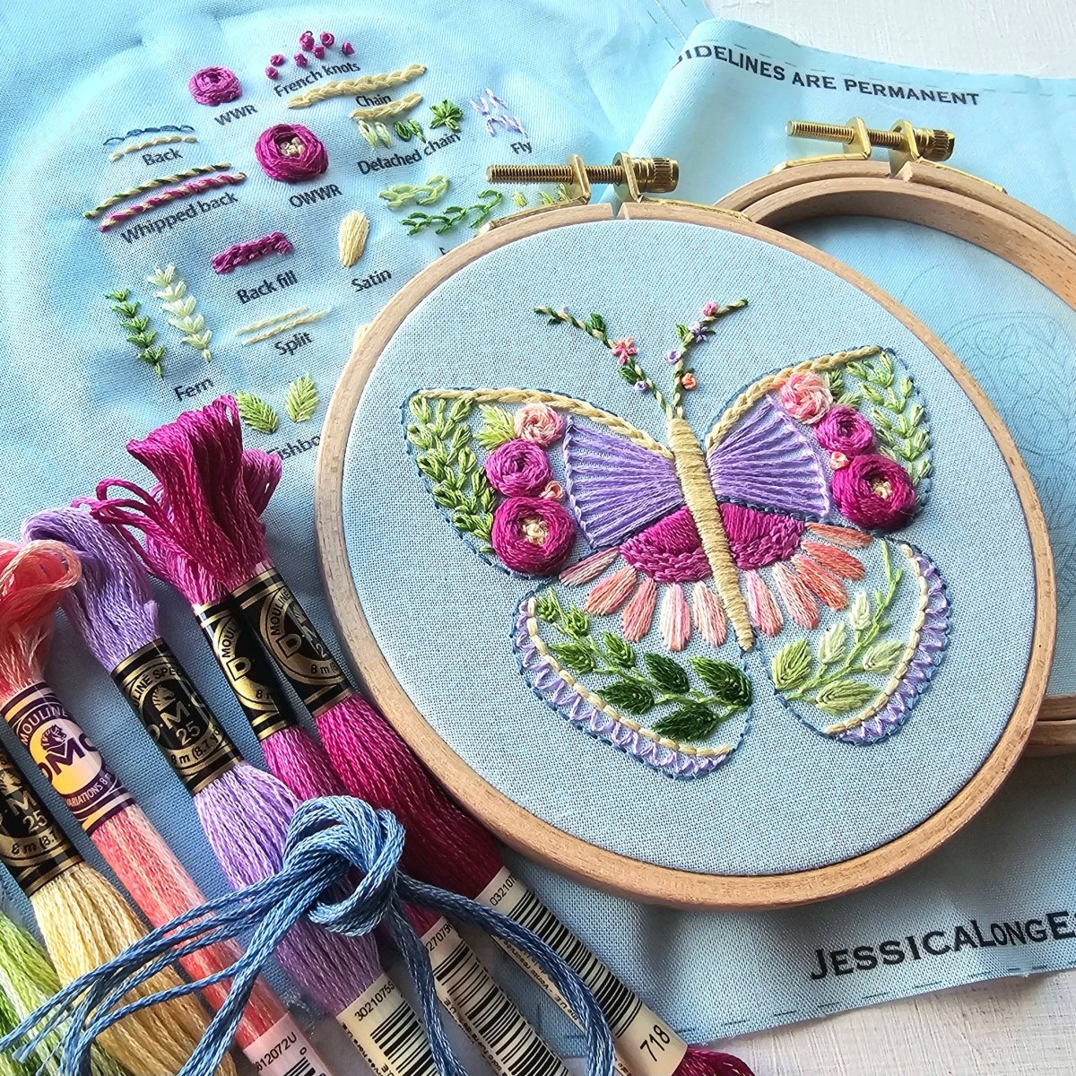 Jessica Long Embroidery - Beginner Butterfly Sampler hand embroidery kit - Image 6