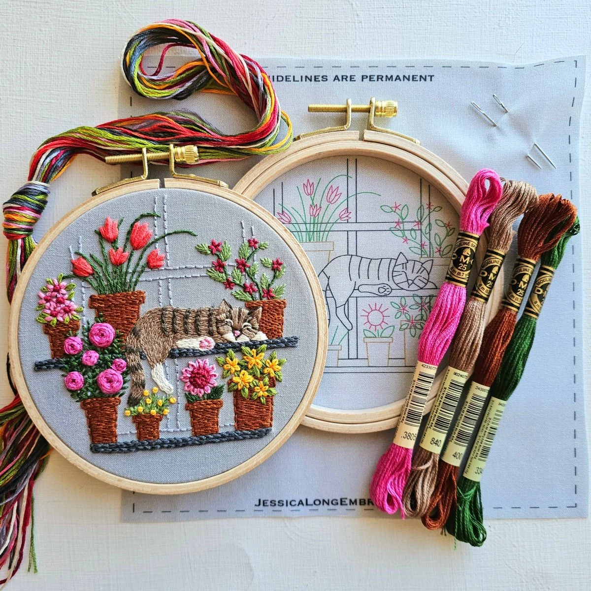 Jessica Long Embroidery - Catnap with Flowers Embroidery Kit - Image 2