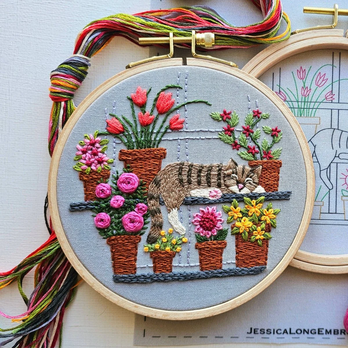 Jessica Long Embroidery - Catnap with Flowers Embroidery Kit - Image 4