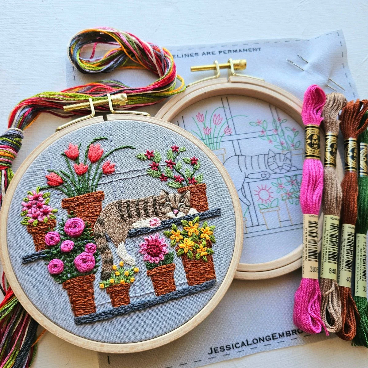 Jessica Long Embroidery - Catnap with Flowers Embroidery Kit - Image 5