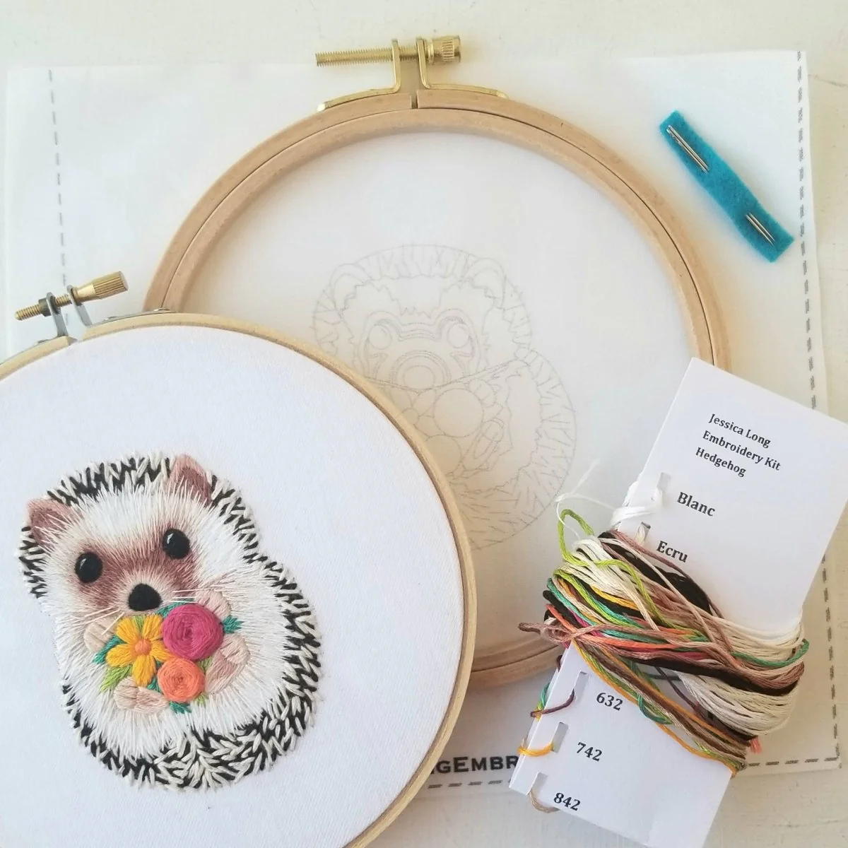 Jessica Long Embroidery - Hedgehog Embroidery Kit - Floss Card - Image 3