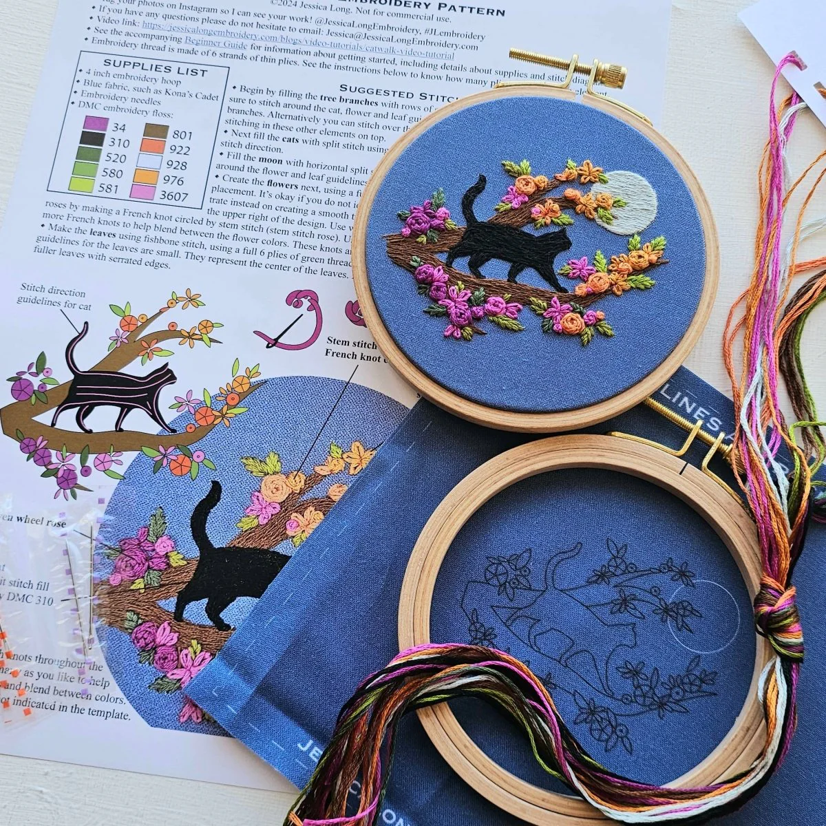 Jessica Long Embroidery - Mini Black Cat & Full Moon Embroidery Kit - Image 2
