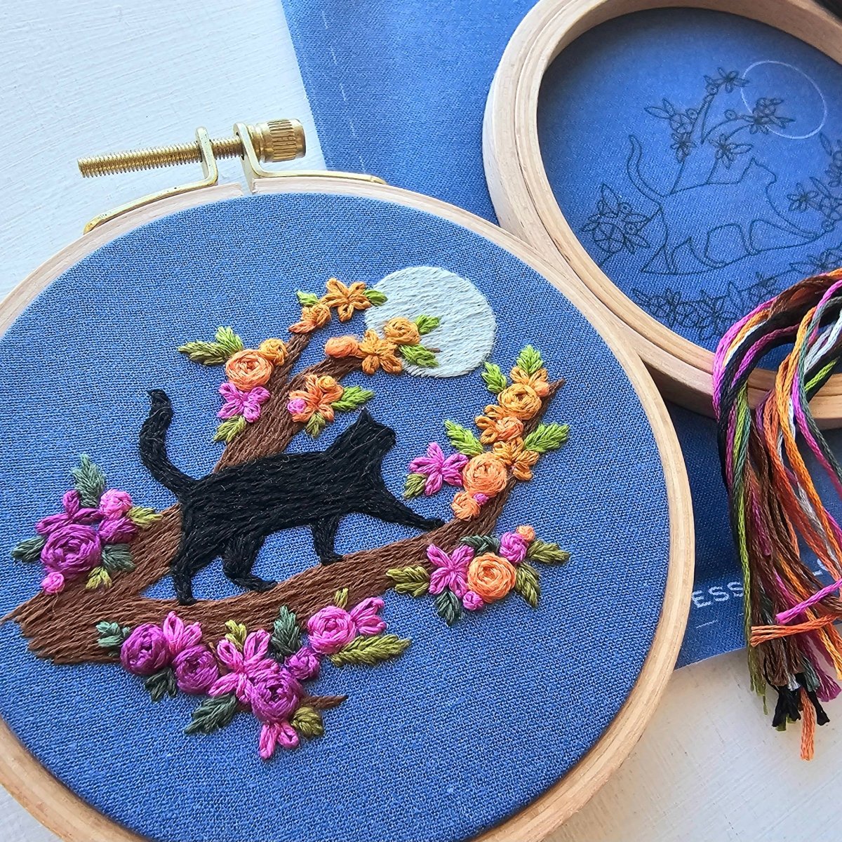 Jessica Long Embroidery - Mini Black Cat & Full Moon Embroidery Kit - Image 4