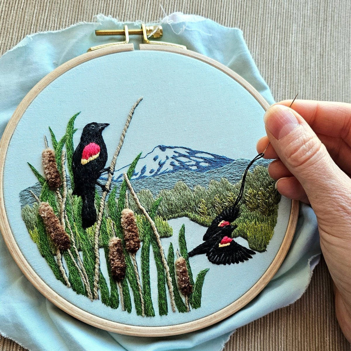Jessica Long Embroidery - Red-Winged Blackbirds Embroidery Kit - Image 2