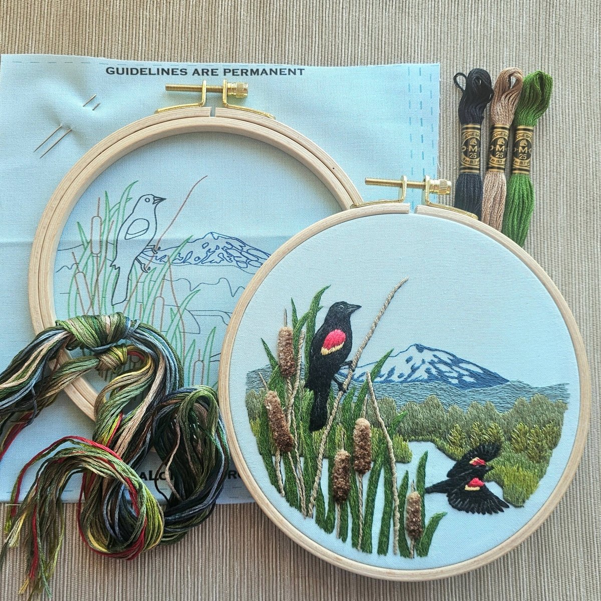 Jessica Long Embroidery - Red-Winged Blackbirds Embroidery Kit - Image 3