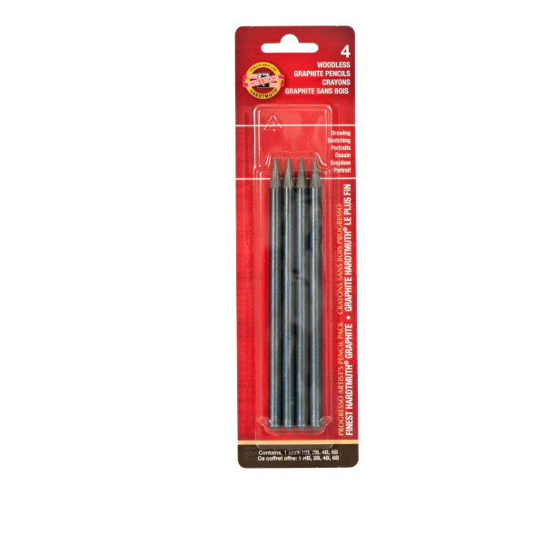 Koh-I-Noor Progresso Woodless Graphite Pencil Set of 4 (HB, 2B, 4B, 6B)