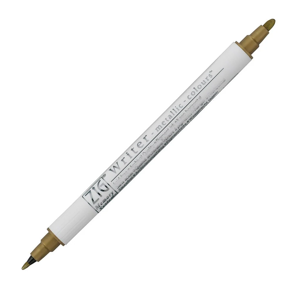 Kuretake ZIG Writer Metallic Marker Double-Ended Bullet 1.0 mm & 1.2mm tips - Gold
