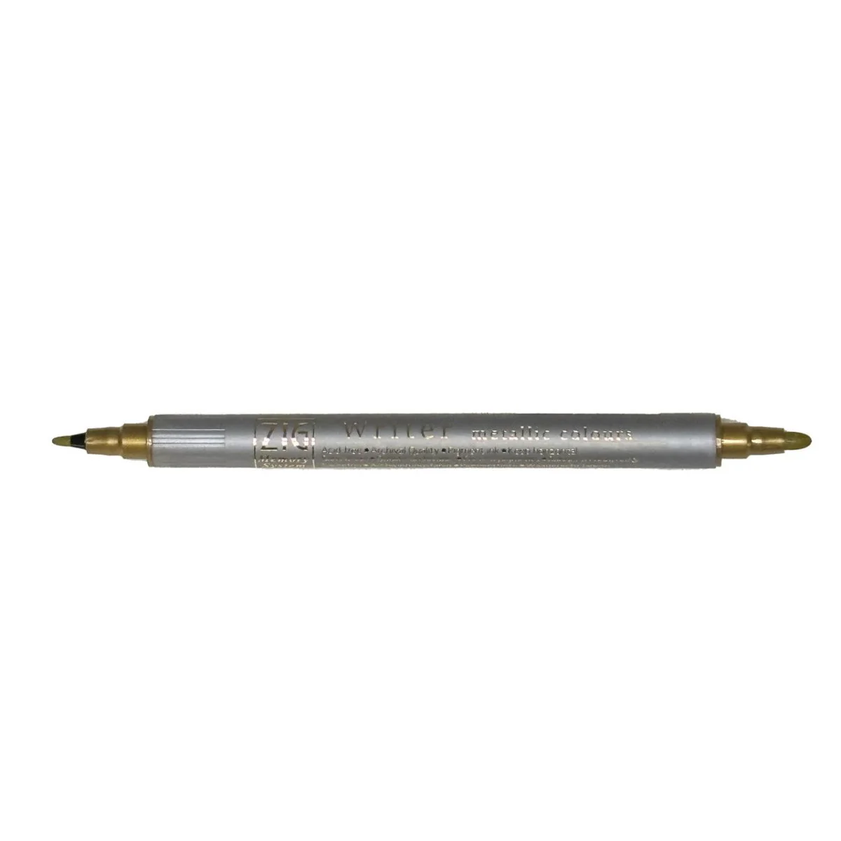Kuretake ZIG Writer Metallic Marker Double-Ended Bullet 1.0 mm & 1.2mm tips - Gold - Image 2