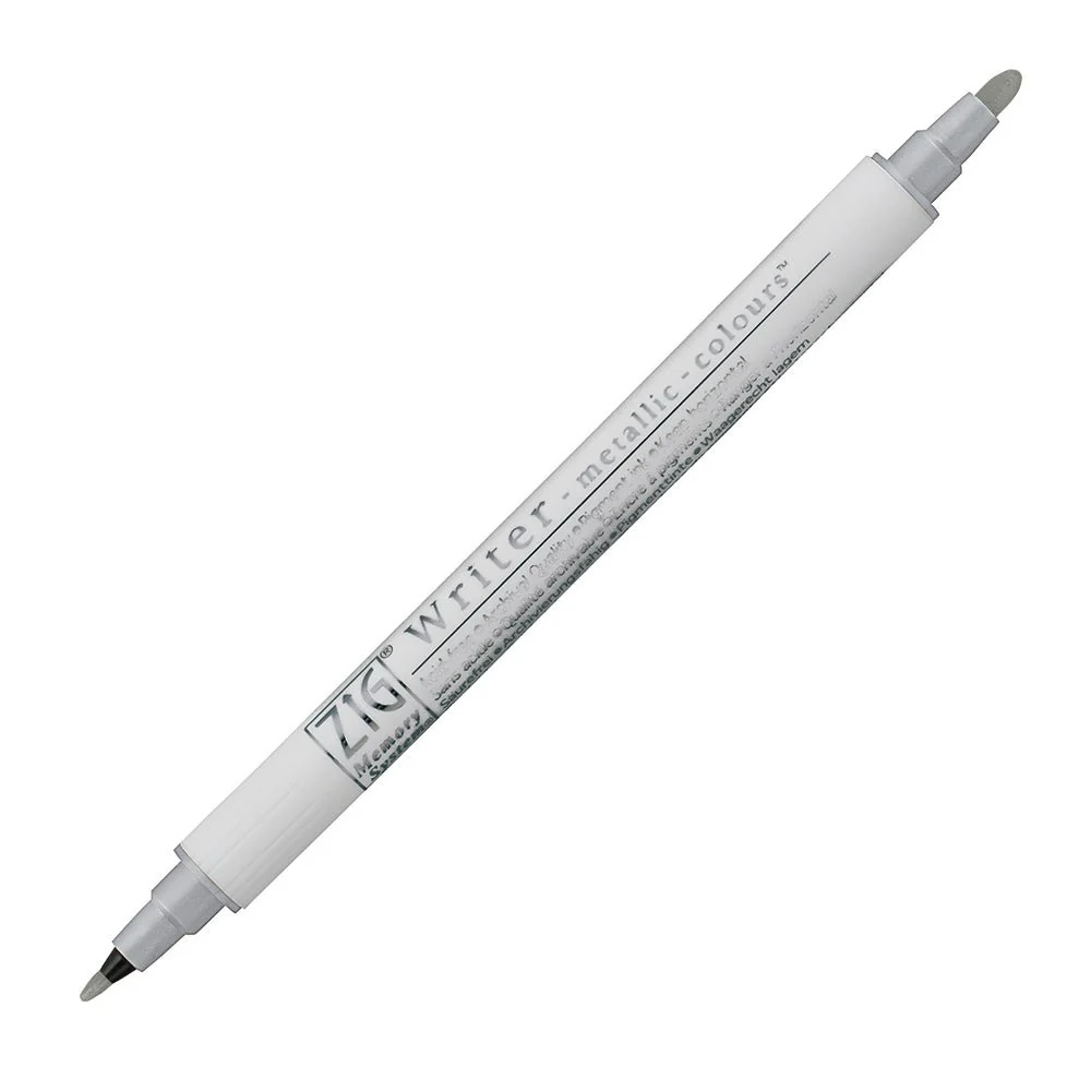 Kuretake ZIG Writer Metallic Marker Double-Ended Bullet 1.0 mm & 1.2mm tips - Silver
