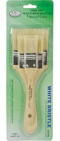 Royal Brush Set - Large Area Short Handle - White Bristle - Set of 3 (1", 2" and 3")