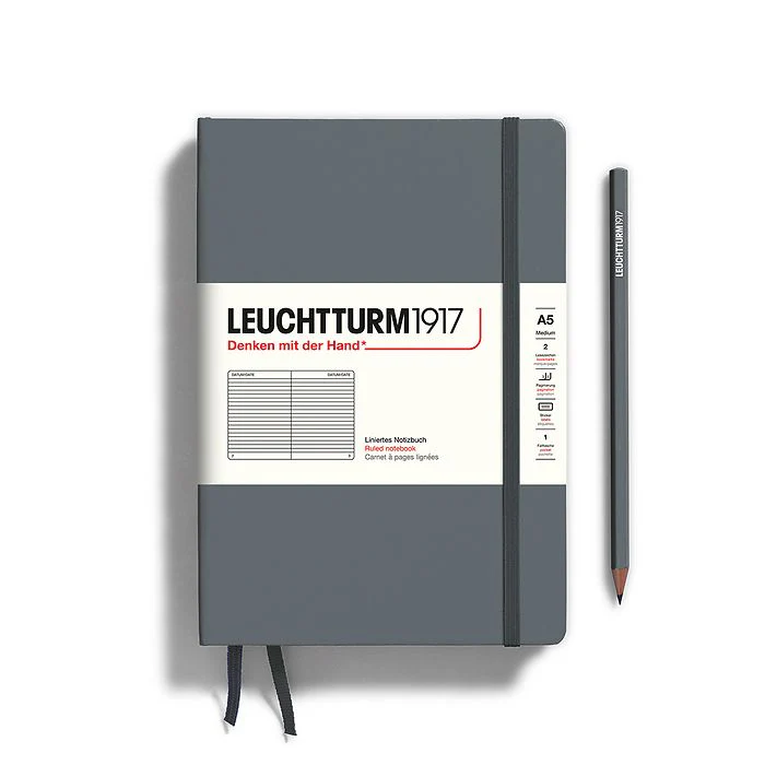 Leuchtturm1917 Hardcover Notebook - Anthracite - Medium 5.75 x 8.25 inch (A5) - 251 pages - ruled