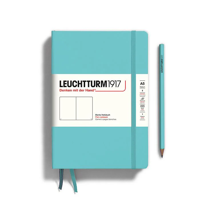 Leuchtturm1917 Hardcover Notebook - Aquamarine - Medium 5.75 x 8.25 inch (A5) - 251 pages - plain