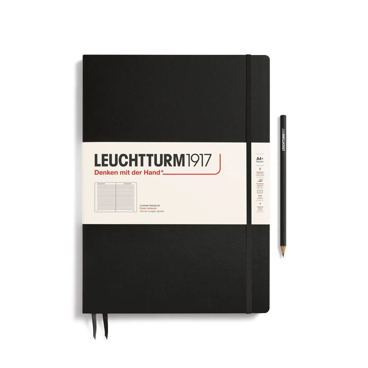 Leuchtturm1917 Hardcover Notebook - Black - Master Slim 8.75 x 12.5 inch (A4+) - 123 pages - ruled
