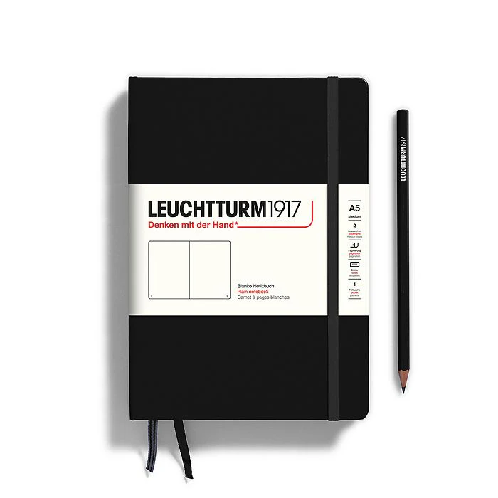 Leuchtturm1917 Hardcover Notebook - Black - Medium 5.75 x 8.25 inch (A5) - 251 pages - plain