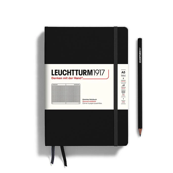 Leuchtturm1917 Hardcover Notebook - Black - Medium 5.75 x 8.25 inch (A5) - 251 pages - squared