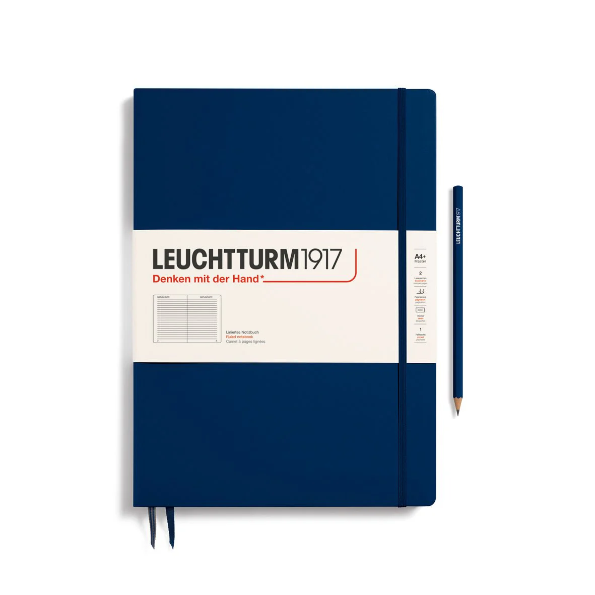Leuchtturm1917 Hardcover Notebook - Navy - Master Slim 8.75 x 12.5 inch (A4+) - 123 pages - ruled