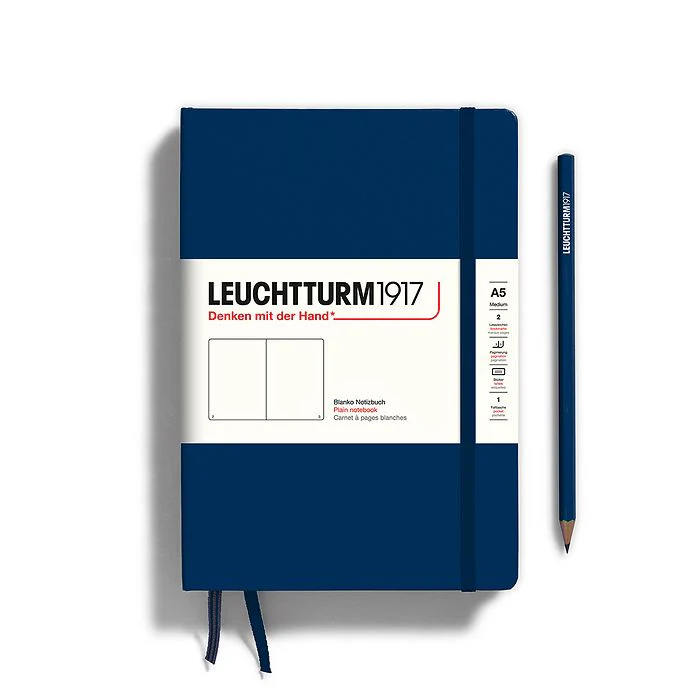 Leuchtturm1917 Hardcover Notebook - Navy - Medium 5.75 x 8.25 inch (A5) - 251 pages - plain