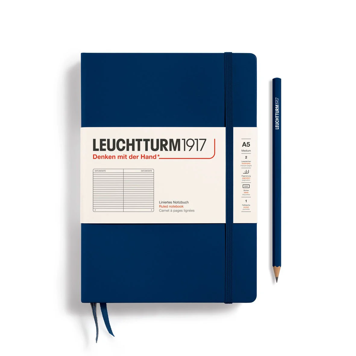 Leuchtturm1917 Hardcover Notebook - Navy - Medium 5.75 x 8.25 inch (A5) - 251 pages - ruled