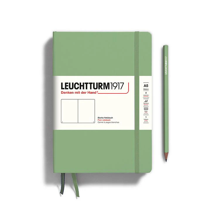 Leuchtturm1917 Hardcover Notebook - Sage - Medium 5.75 x 8.25 inch (A5) - 251 pages - plain