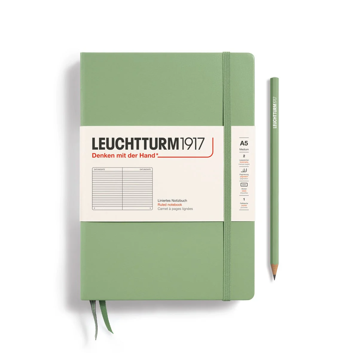 Leuchtturm1917 Hardcover Notebook - Sage - Medium 5.75 x 8.25 inch (A5) - 251 pages - ruled