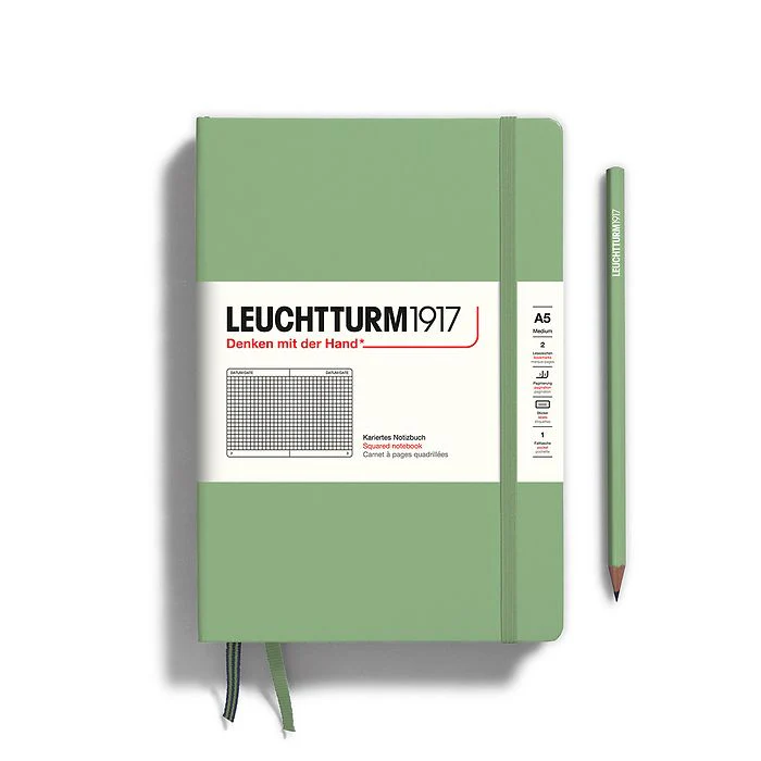 Leuchtturm1917 Hardcover Notebook - Sage - Medium 5.75 x 8.25 inch (A5) - 251 pages - squared