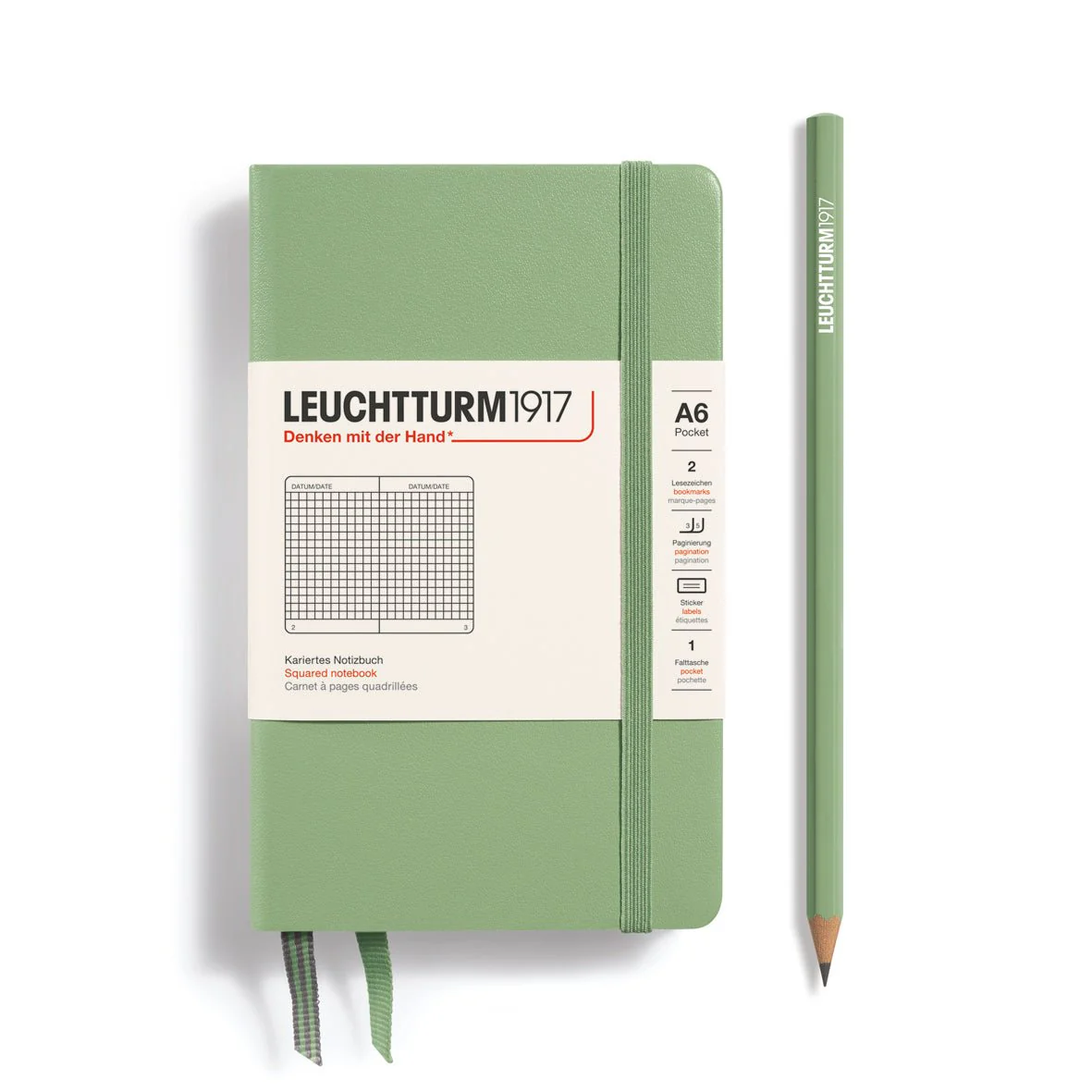 Leuchtturm1917 Hardcover Notebook - Sage - Pocket  3.5 x 6 in (A6) - 187 pages - Squared