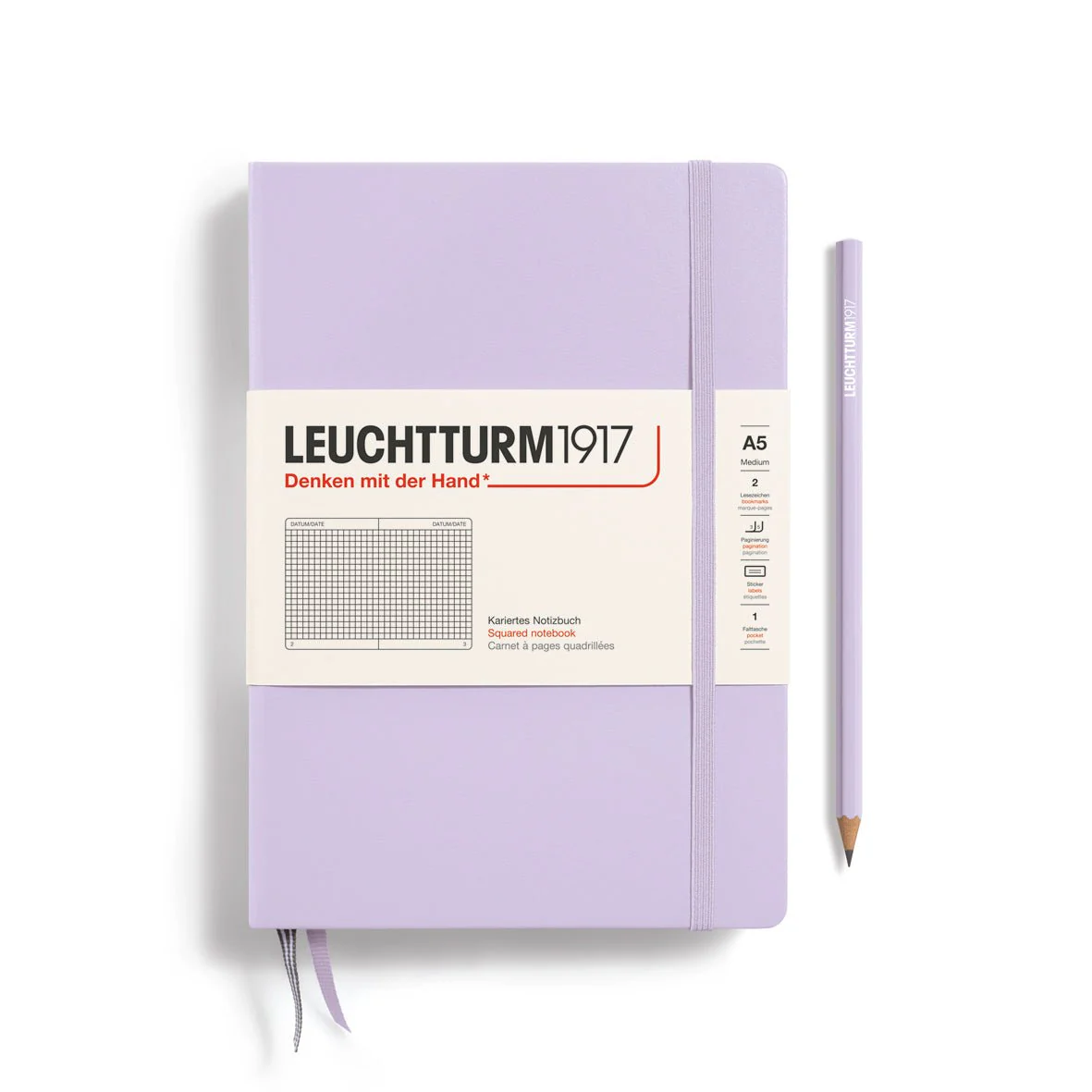 Leuchtturm1917 Hardcover Notebook - Lilac - Medium 5.75 x 8.25 inch (A5) - 251 pages - squared