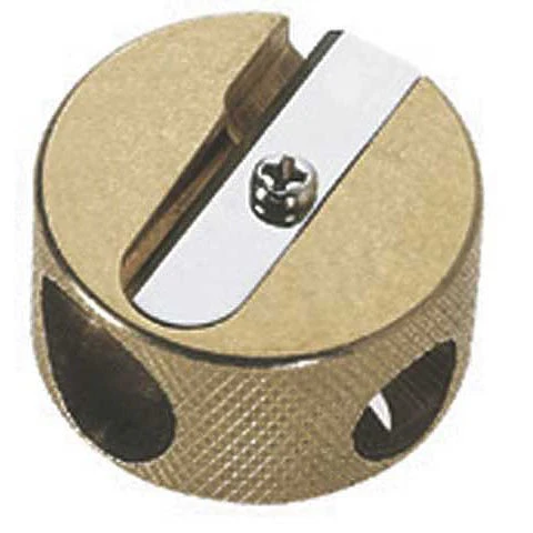M+R Discos German Brass Round Double Hole Pencil Sharpener