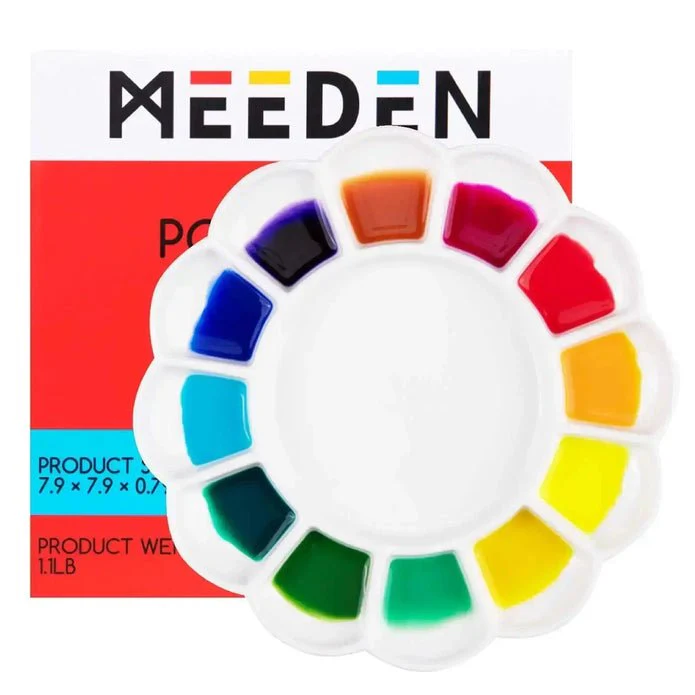 *Discontinued due to tarrifs* MEEDEN Artist Porcelain Ceramic Palette 7.9'' Diameter, 12 Wells