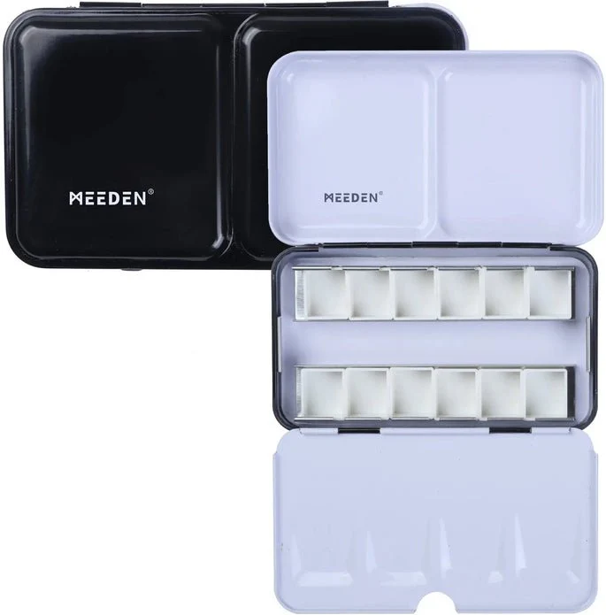 *Discontinued due to tarrifs* MEEDEN Empty Watercolor Enameled Palette with 12 Pcs Half Pans, Black