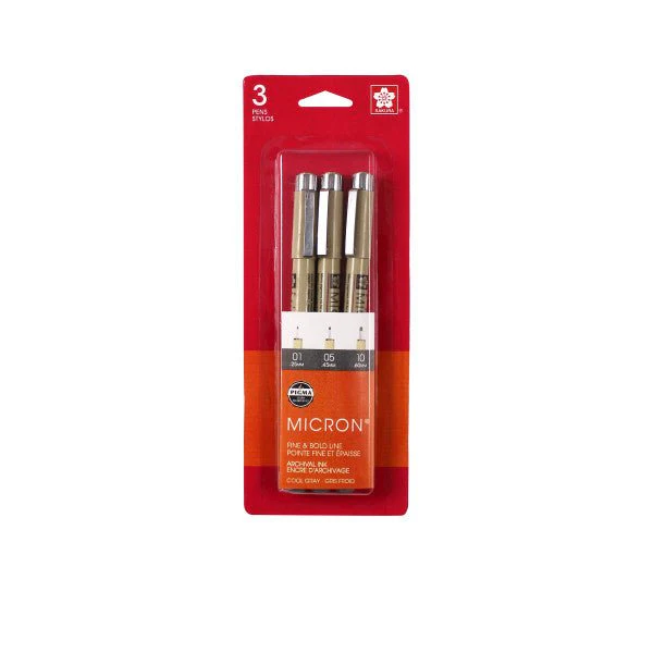 Pigma Micron Pens, 3-Pen Cool Gray Set (01, 05, 10)