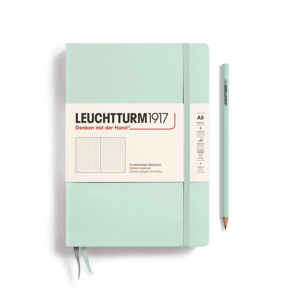 Leuchtturm1917 Hardcover Notebook - Mint Green - Medium 5.75 x 8.25 inch (A5) - 251 pages - dotted