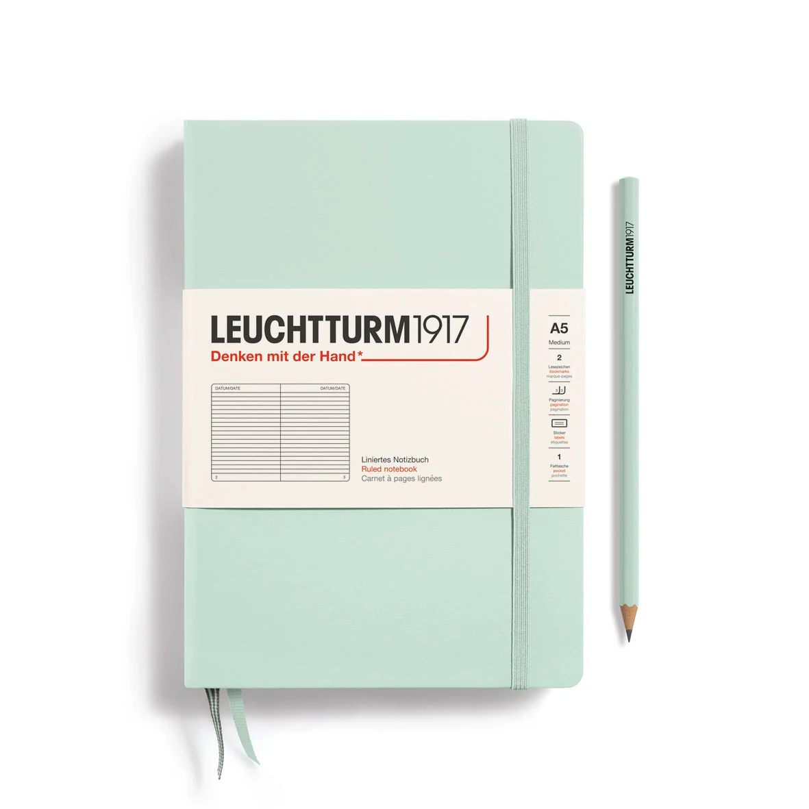 Leuchtturm1917 Hardcover Notebook -Mint Green - Medium 5.75 x 8.25 inch (A5) - 251 pages - ruled