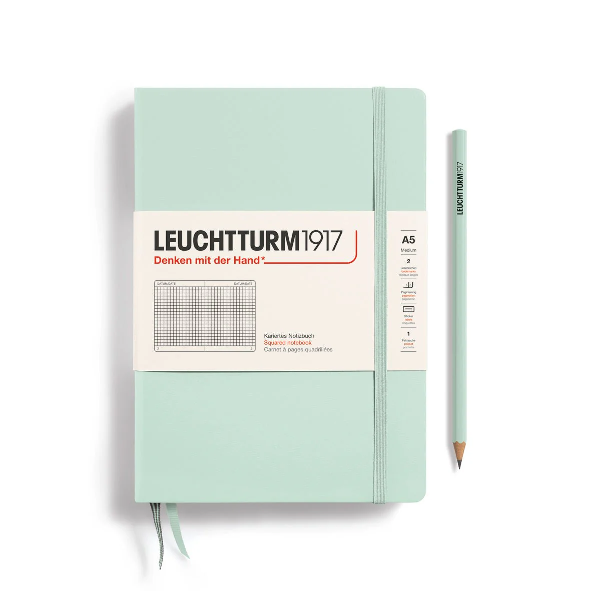 Leuchtturm1917 Hardcover Notebook - Mint Green - Medium 5.75 x 8.25 inch (A5) - 251 pages - squared