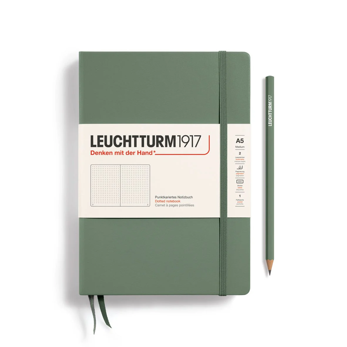 Leuchtturm1917 Hardcover Notebook - Olive - Medium 5.75 x 8.25 inch (A5) - 251 pages - dotted