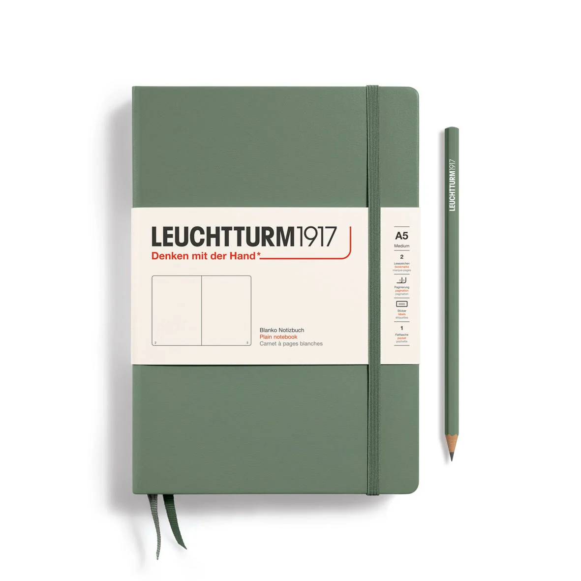 Leuchtturm1917 Hardcover Notebook - Olive - Medium 5.75 x 8.25 inch (A5) - 251 pages - plain