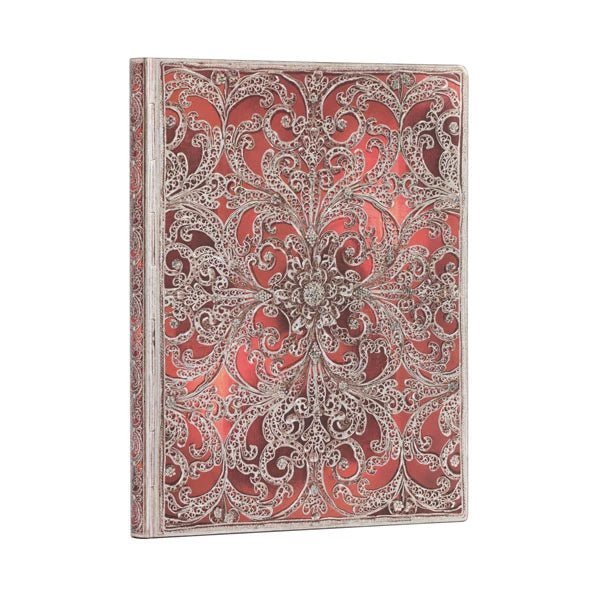 Paperblanks - Silver Filigree Collection - Garnet Softcover Flexis Ultra 176 pg Lined