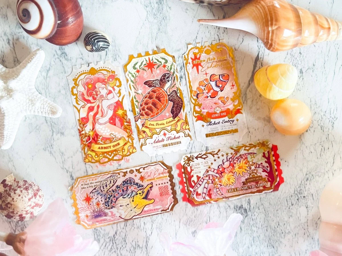 Pegushi - GOLD FOIL Coral Ticket Washi Tape