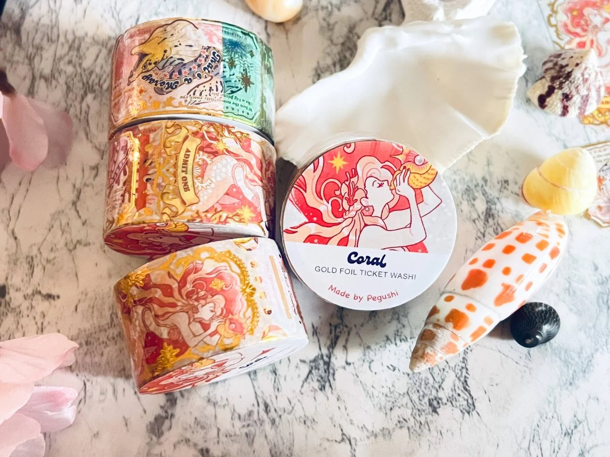 Pegushi - GOLD FOIL Coral Ticket Washi Tape - Image 2
