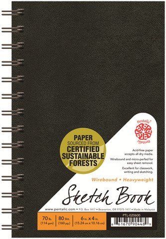 Pentalic Traditional Wirebound Sketchbook 80 sheets - 4" X 6"