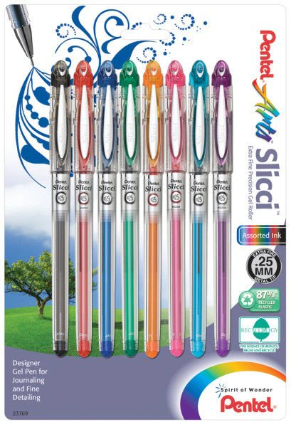 Pentel Arts Slicci (0.25mm) Extra Fine Gel Pen Assorted Ink - 8-Pk
