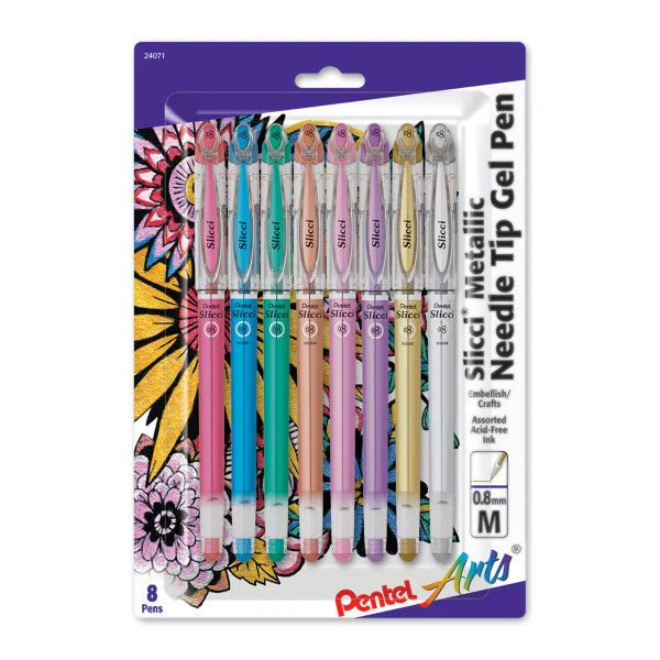 Pentel Arts Slicci Metallic (0.25mm) Extra Fine Gel Pen Assorted Ink - 8-Pk