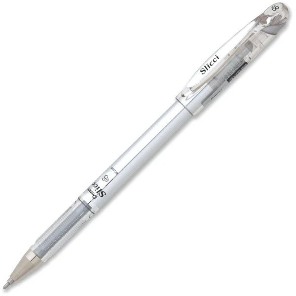 Pentel Arts Slicci METALLIC (0.8mm) Needle Tip Med Gel Pen - Silver Metallic Ink